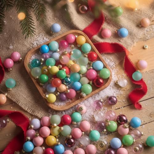 Civaner 0.8" 80 Pcs Mini Colorful Glass Christmas Ornament for Tree