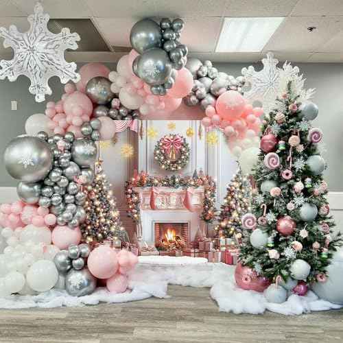 Pink Christmas Backdrop for Photography Pink Christmas Tree Fireplace Background for Winter Xmas Holiday Family Party Decoration Banner Photo Studio Props Pictures (7x5FT: 84x60 inch)