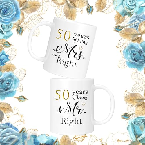 50 Year Anniversary Coffee Mug Gifts Set of 2 with Gift Box Packaging (50th) ERYUWOZA