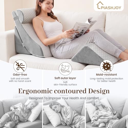 Adjustable Wedge Pillow Set 4PCS Support for Pain-Free Recovery Gray + Light Gray