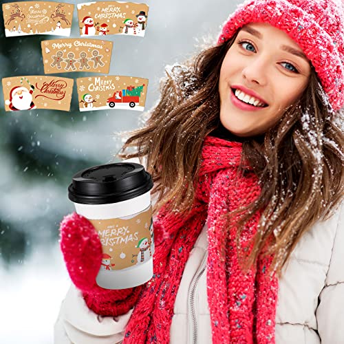 Remerry 125 Disposable Christmas Coffee Cup Sleeves Classic Holiday Design