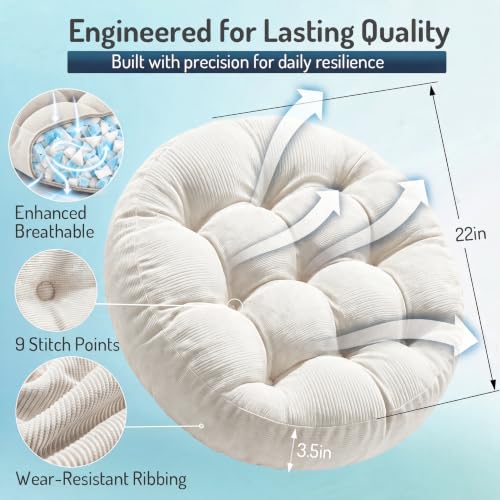 Beige 2-Pack Meditation Cushions Set of 2, 22 Inch Round Floor Pillows for Adults - Comfortable Support