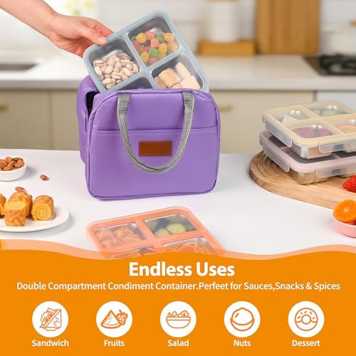 4 Pack Stainless Steel Snack Containers with Lids - 4-Compartment Leakproof Bento Boxes - Reusable Dishwasher Safe Food Storage - Variation: 4pack-a