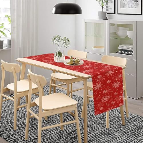 SXXLDNG 13x36 Inch Red Snowflakes Christmas Table Runner Seasonal Holiday Decor