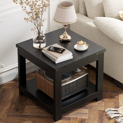 Homieasy Black 20x20 Square End Table for Living Room - Vintage Metal Accents