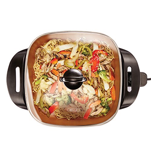 BELLA 12x12 Copper Electric Skillet & Frying Pan with Glass Lid, Non-Toxic