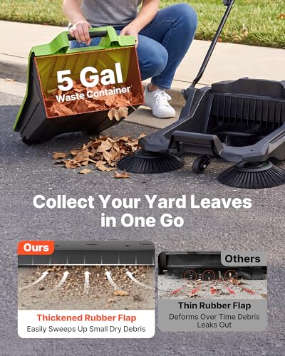 VEVOR Green Walk-Behind Hand Push Floor Sweeper, 25.6-Inch Width, Manual Non-Electric Yard Sweeper