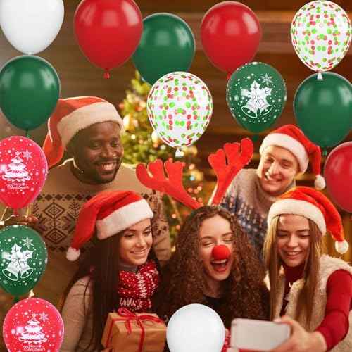 50PCS Red, Green and White Balloons - 12 inch Christmas Balloons - Arch Kit - Party Decoration