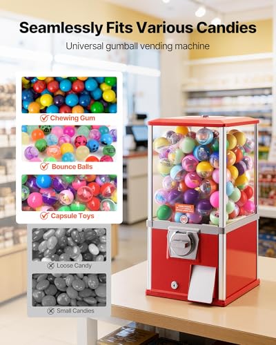 Red 21-Inch Gumball Machine Dispenser with Locking Top, 180-Capacity