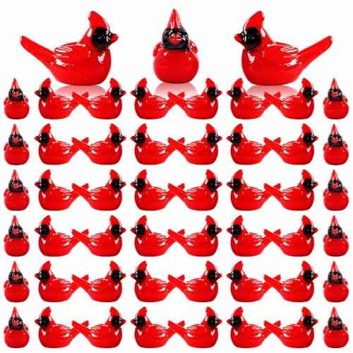 80Pcs Mini Resin Red Cardinal Bird Figurines Tiny Cardinal Figurine Christmas Ornaments for Gift Xmas Miniature Garden Crafts Cake Topper Home Decor Tree Ornaments