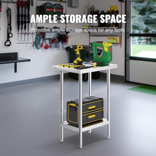 VEVOR Stainless Steel Prep Table 24 x 18 x 34 Inch Heavy Duty Workstation
