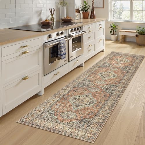 Lahome Oriental Runner Rug Non Slip 2x8 Feet - Terracotta Hallway Carpet