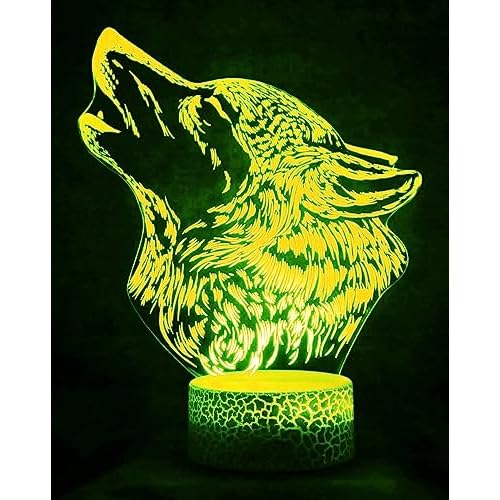 3D Wolf Night Light Lamp Illusion Night Light 16 Color Changing Table Desk Decoration Lamps Gift Acrylic Flat ABS Base USB Cable Toy