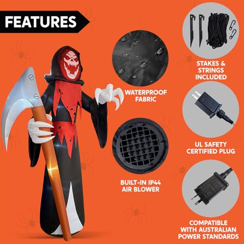 12 Ft Tall Halloween Inflatable Grim Reaper Decoration with Red LED & Variation: Red & Black