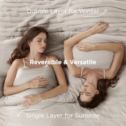 Bedsure 2-in-1 Comforter Set with Detachable Fleece Blanket, Beige