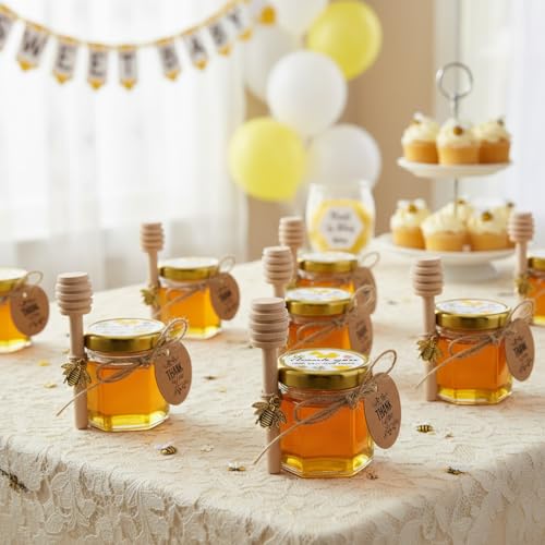 Mini Glass Honey Jars 1.5oz with Bee Accessories - 60 Pack for Favors & Storage