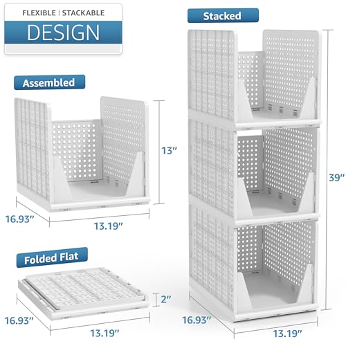 Sorbus 3 XL Stackable Closet Organizer Bins - Open Front Shelf Storage