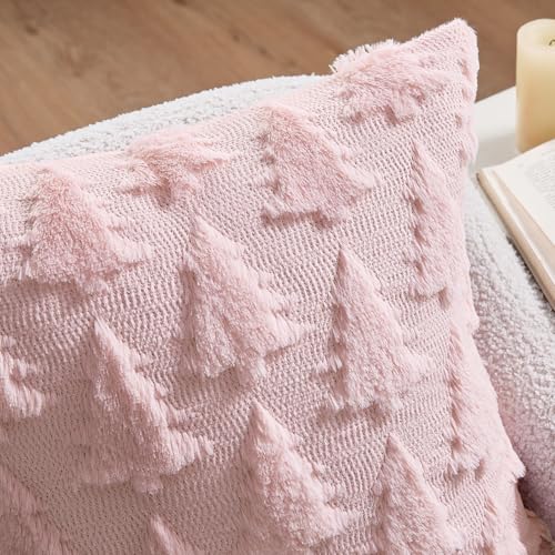 MIULEE 18x18 Pink Christmas Pillow Covers Set of 2 Holiday Decor