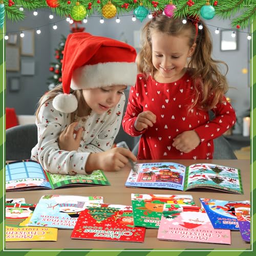 Kosiz 96 Pcs Christmas Activity Coloring Books Mini Games Santa Booklets - Holiday Party Favors & Classroom Supplies