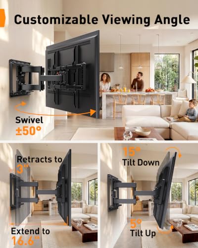 42-90 Inch Full Motion TV Wall Mount for 132lbs on Wood Studs without LED - Perlegear