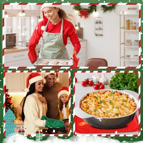 Layhit Christmas Pot Holders with Pocket - 12 Pcs Festive Oven Mitts & Hot Pads