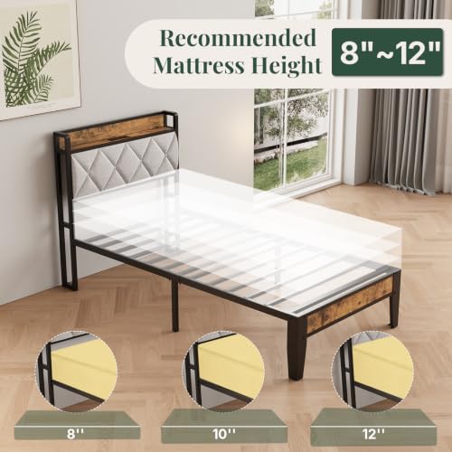 HAPPYMONT Twin Platform Bed Frame with USB Charging Ports & Storage