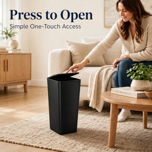 Ogikey 4 Gallon Black Slim Bathroom Trash Can with Lid - 3 Pack