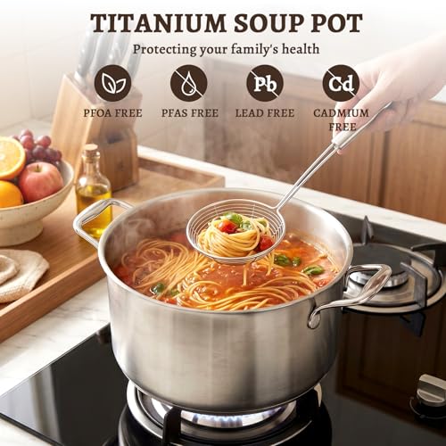 Ptaciow 7 Quart Titanium Soup Pot - Healthy Non-Stick Cooking, Even Heating