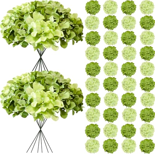 Cherica Green Mix 50 Pcs Faux Hydrangea Artificial Flowers Bulk for Home & Events