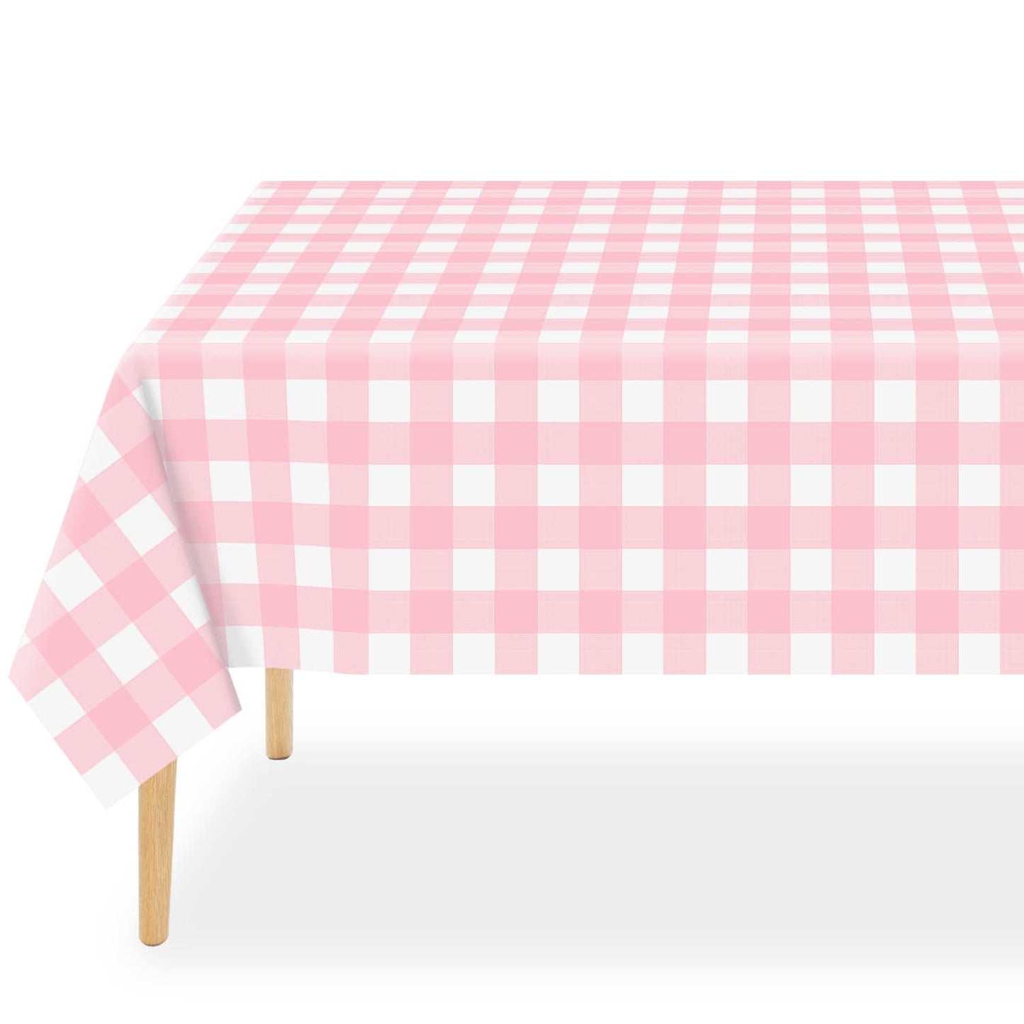QIKSION Pink Gingham Tablecloth Disposable 3 Pack, 54 x 108 Inch Pink and White Checkered Table Cloth for Baby Shower, Easter, Mothers Day Decorations, Birthday Party, Rectangle, Plastic Table Cover