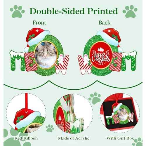 Whatsign Cat Picture Frame Ornaments - Christmas Hanging Keepsake Decoration for Christmas Tree Pet Personalized Ornaments for Cat Kitty Pet Lovers Gifts
