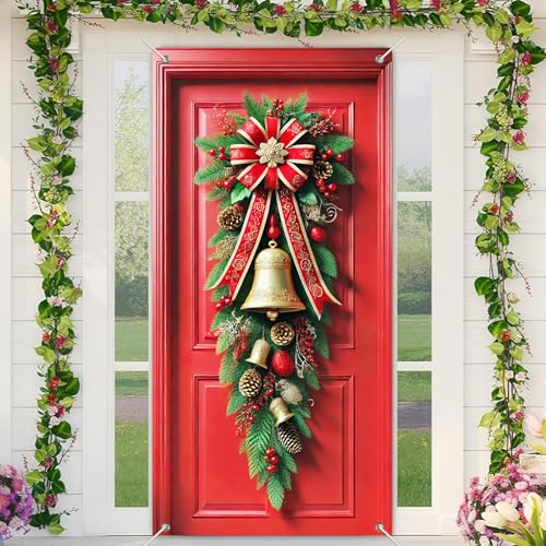 Christmas Door Cover Pinecones Berries 35x71 Inch Polyester Seasonal Decor