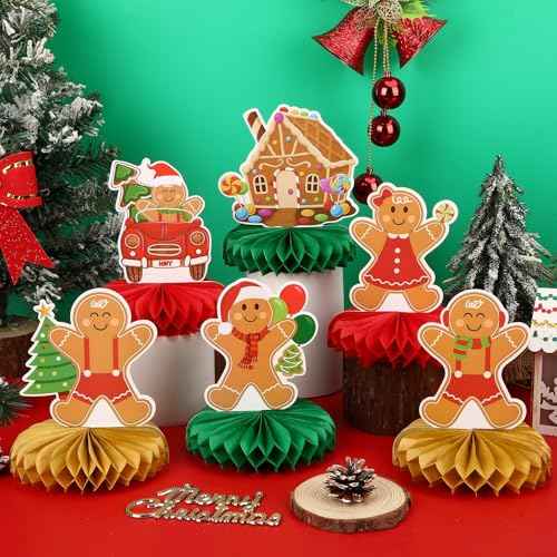 10 Pcs Christmas Honeycomb Centerpieces Gingerbread Christmas Table Centerpiece Gingerbread Decorations for Winter Holiday Merry Xams Party Favor Supplies