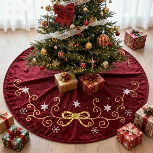 Etistta Christmas Tree Skirt Large 48 inch, Sequin Embroidered Bow