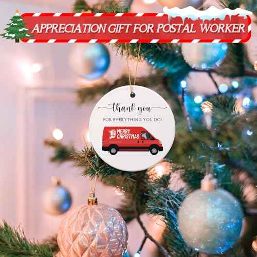 Christmas Mailman Gift Mail Carrier Ceramic Ornament Mail Truck Ornament Thank You for Everything You Do Christmas Tree Decoration Mail Driver Appreciation Gift for Postal Worker