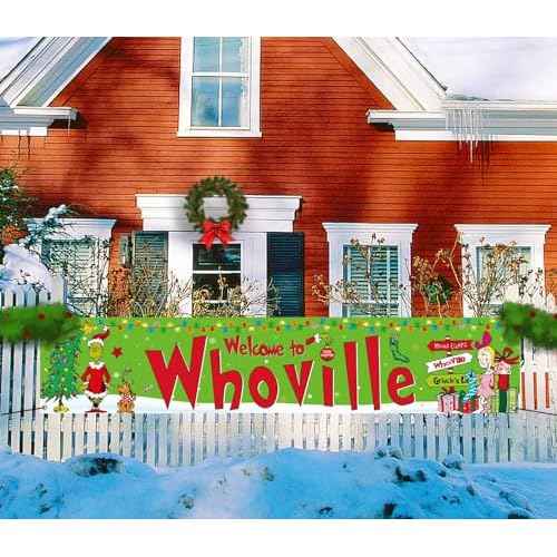 Sunwer Merry Christmas Fence Banner Green Elf Xmas Winter Holiday Party Decor Yard Porch Sign Decoration Photo Booth Backdrop (Green-A)