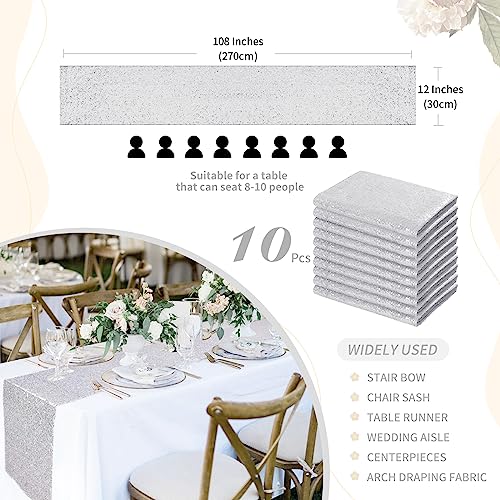 12x108 Inch Silver Sequin Table Runners 10 Pack for Party & Holiday Decor