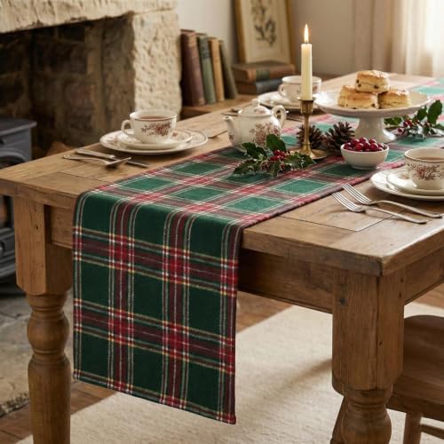 Artoid Mode 13x90 Inch Green Red Farmhouse Plaid Christmas Table Runner