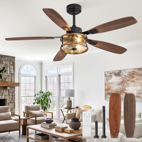 Farmhouse Ceiling Fan with Light and Remote - 52 Inch Black & Walnut