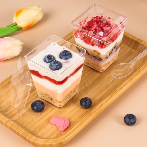 600 Pcs Clear Dessert Cups with Lids and Spoons - 5 Oz Square Plastic Food Storage