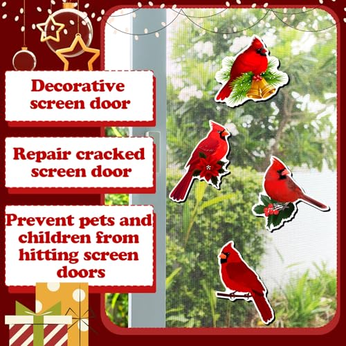 Photect 8 Pcs Cardinal Bird Screen Door Magnets - Christmas Variation