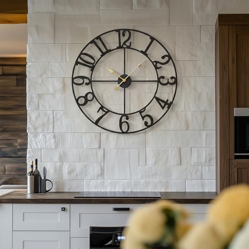 Cuspin 30 Inch Large Wall Clock - Black Metal with Arabic Numerals, Vintage Modern Design