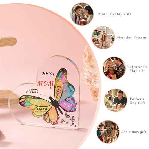 Gifts for Mom from Daughter Son,Butterfly Desk Decorations Best Mom Ever Gifts£¬Mother Birthday Present for Mom Christmas Anniversary and Mothers Day Gifts (5.9 x 5.9 x 0.6in£©