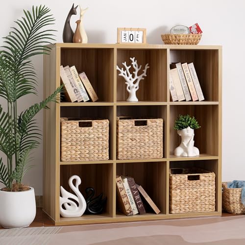 Water Hyacinth Storage Baskets Set of 3 - Large Foldable Woven Wicker Cubes for Shelves