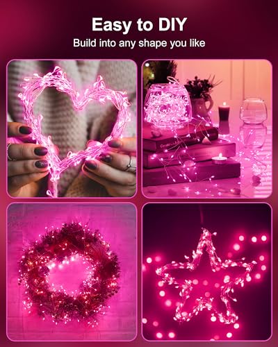 Minetom Pink Fairy Lights 5ft 60LED Battery Operated with Timer, 1 Pack