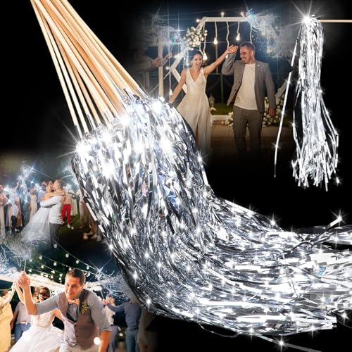 Simgoing Silver LED Lighted Wands 100 Pcs Wedding Party Streamers