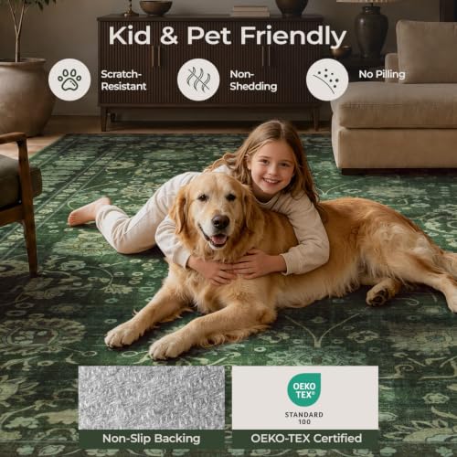 Carpelux 8x10 Green Area Rug - Washable Non-Slip Soft Living Room Carpet