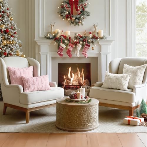 MIULEE 18x18 Pink Christmas Pillow Covers Set of 2 Holiday Decor