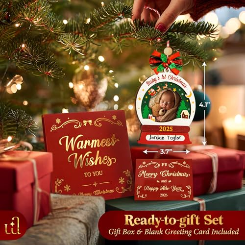 Personalized Babys First Christmas Ornament 2025 Girl Boy - Baby 1st Christmas Newborn Keepsake Photo Ideas, Baby Picture Frame Baby's First Xmas Ornament for Xmas Tree Decor
