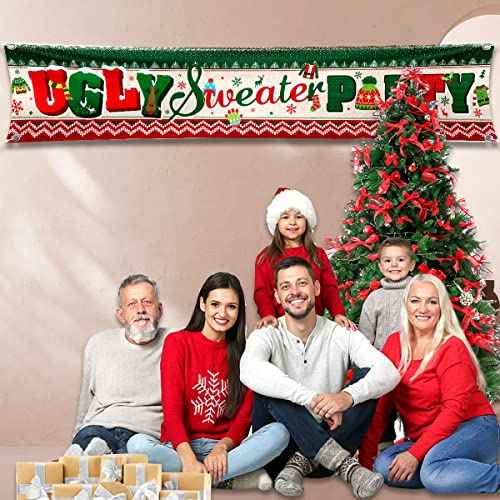 Ugly Sweater Party Decorations-Ugly Christmas Sweater Yard Sign Banner,Large Ugly Sweater Background Banner for Winter 2022 Xmas Supplies